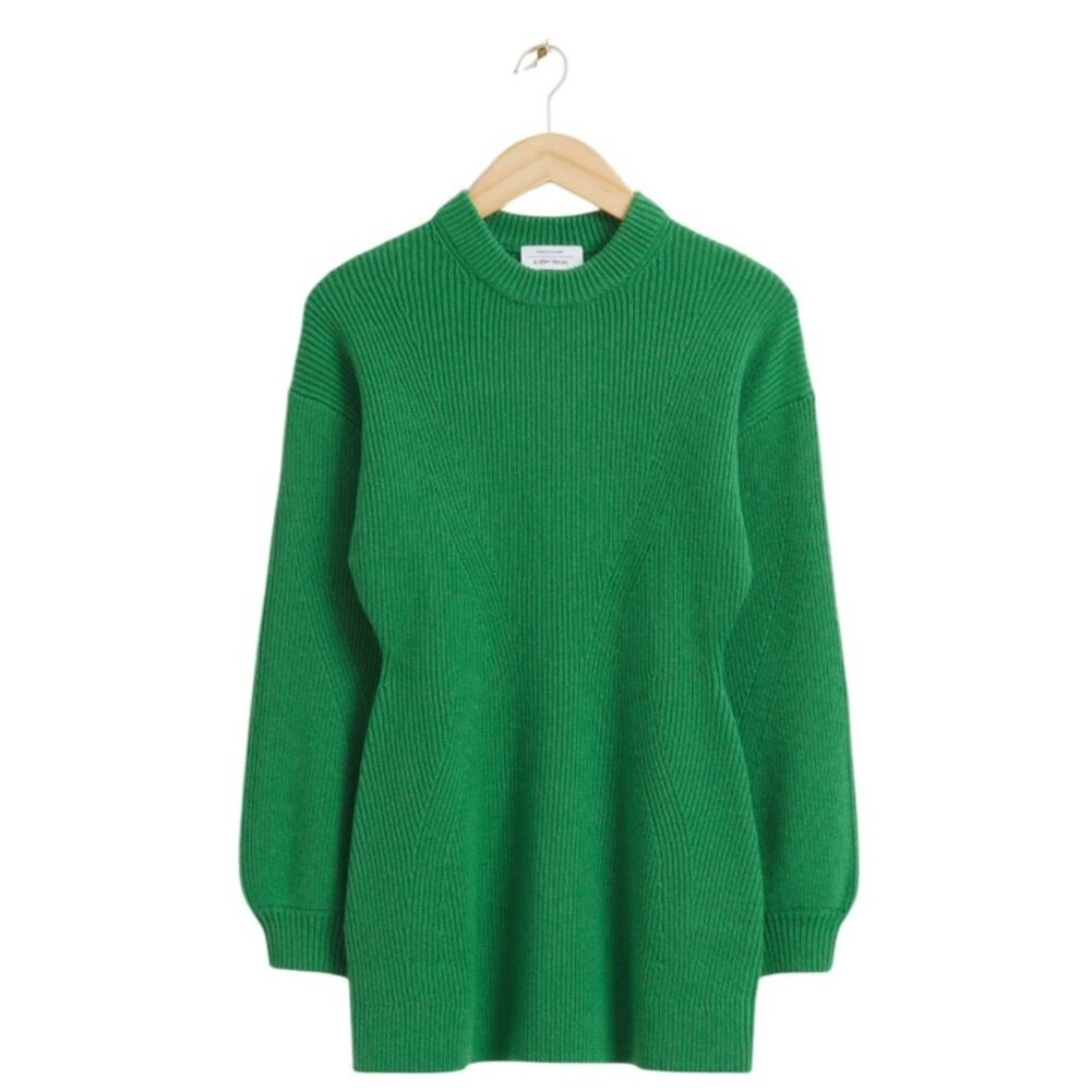 & Other Stories Ribbed Hour Glass Silhouette Jumpe/Dress Green Size S